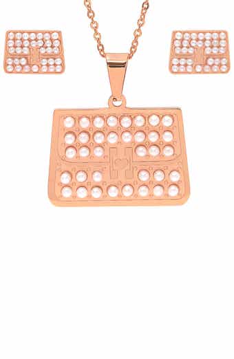 18k Rose Gold Plated Imitation Pearl Necklace & Earrings Set