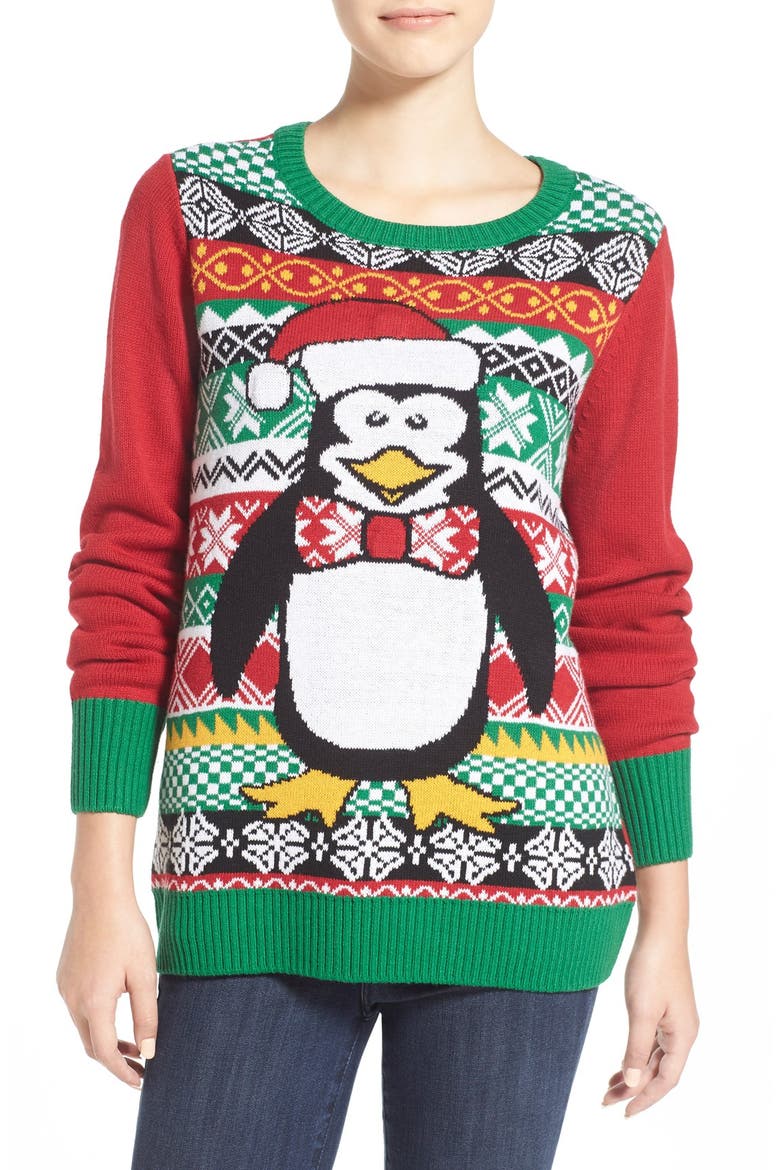 'Penguin' Light-Up Fair Isle Knit Sweater, Main, color, CAYENNE