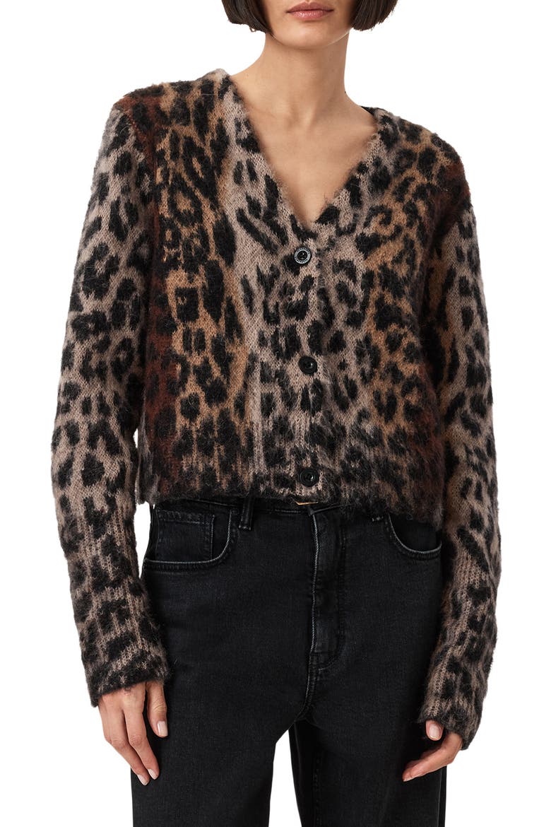 Wick Lex Leopard Jacquard Cardigan, Main, color, LEOPARD BROWN