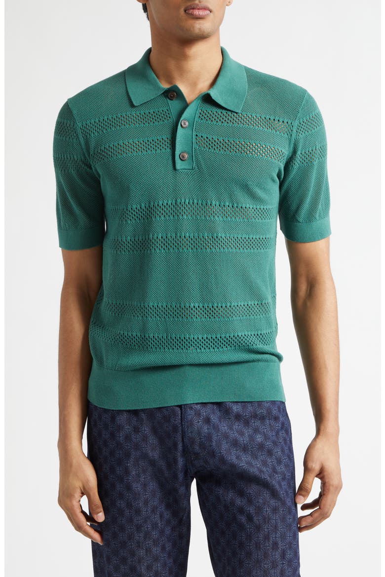 Mercy Mixed Stitch Polo Sweater, Main, color, PINE