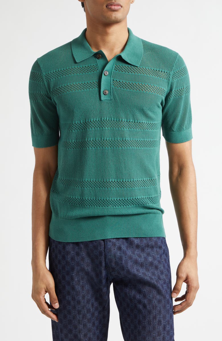 Dries Van Noten Mercy Mixed Stitch Polo Sweater, Main, color, Pine