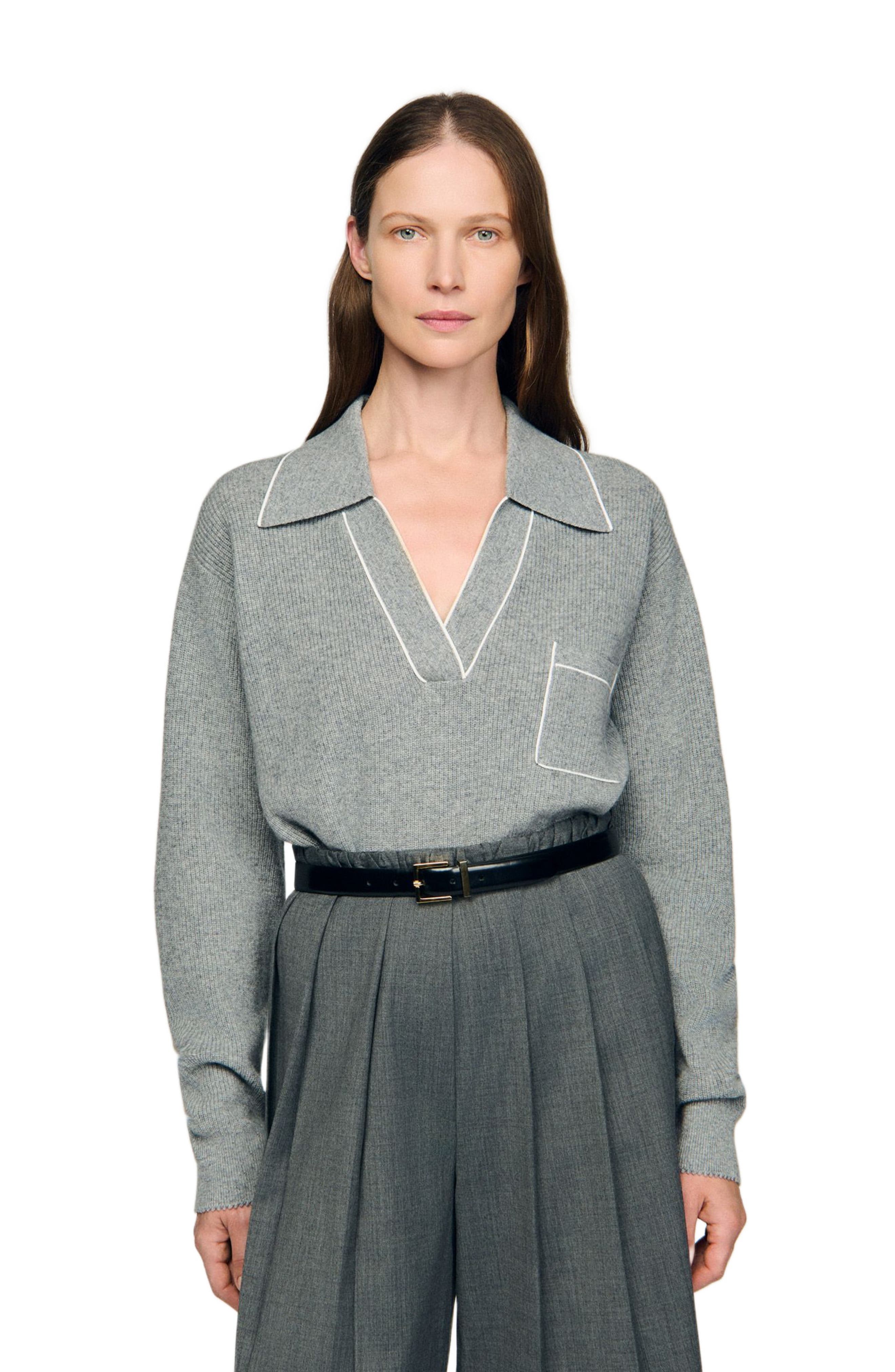 Open polo-collar neck sweater