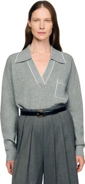 SANDRO Open polo-collar neck sweater