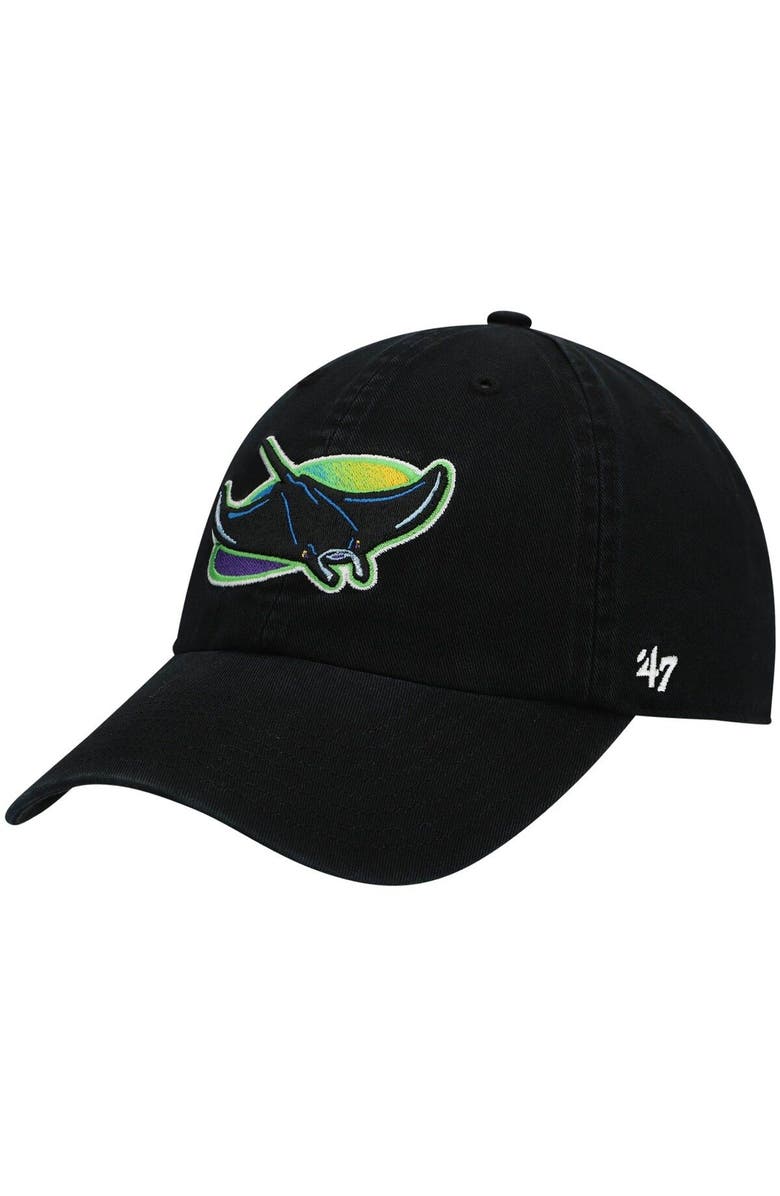 '47 Men's '47 Black Tampa Bay Rays 2000 Logo Cooperstown Collection Clean Up Adjustable Hat, Main, color, Black