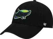 '47 Men's '47 Black Tampa Bay Rays 2000 Logo Cooperstown Collection Clean Up Adjustable Hat