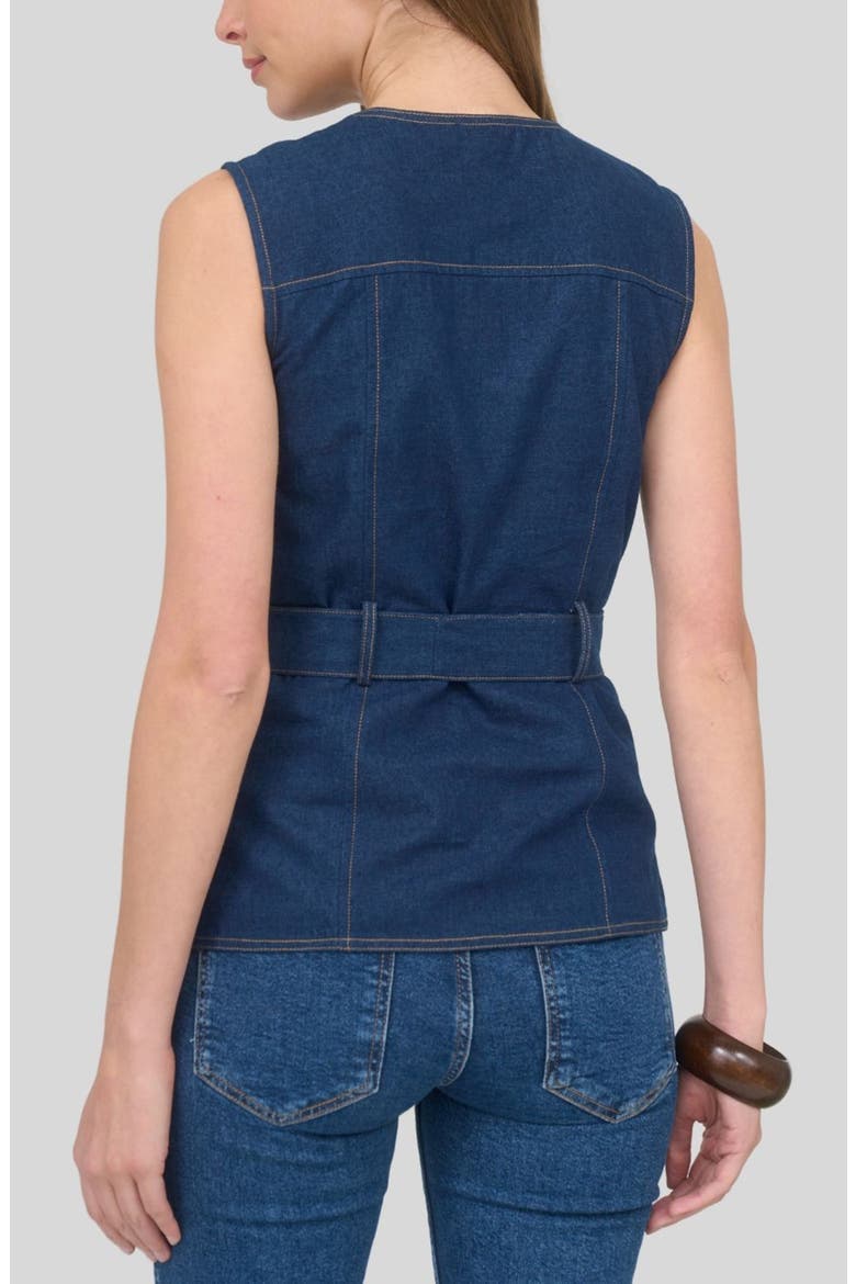 Tie Waist Denim Vest, Alternate, color, DENIM
