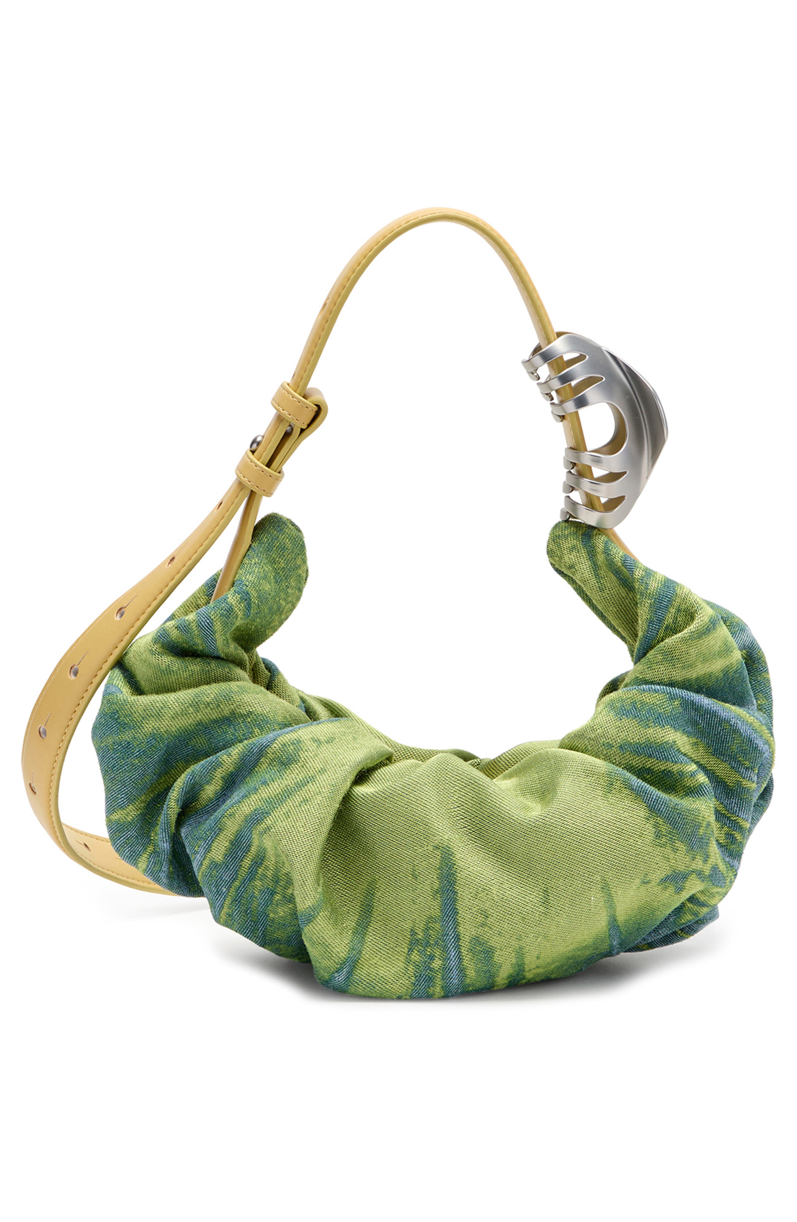 DIESEL<sup>®</sup> Small Grab-D Satin Denim Scrunched Hobo Bag, Alternate, color, Green