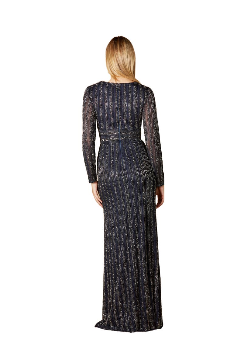 LARA New York Long Sleeve Beaded Gown, Alternate, color, Navy