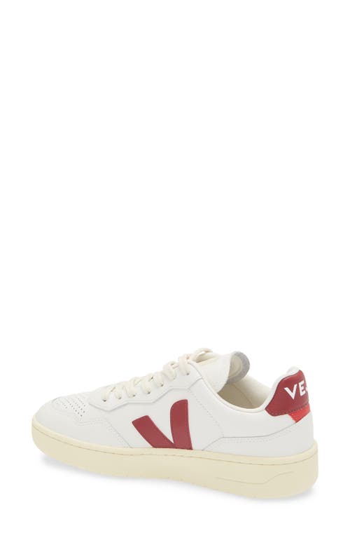 Veja V-90 Panelled Leather Sneakers In Extra-white Marsala