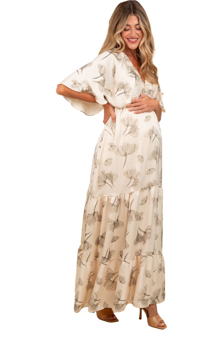 PinkBlush Floral Deep V-Neck Maxi Dress, Alternate, color, Cream