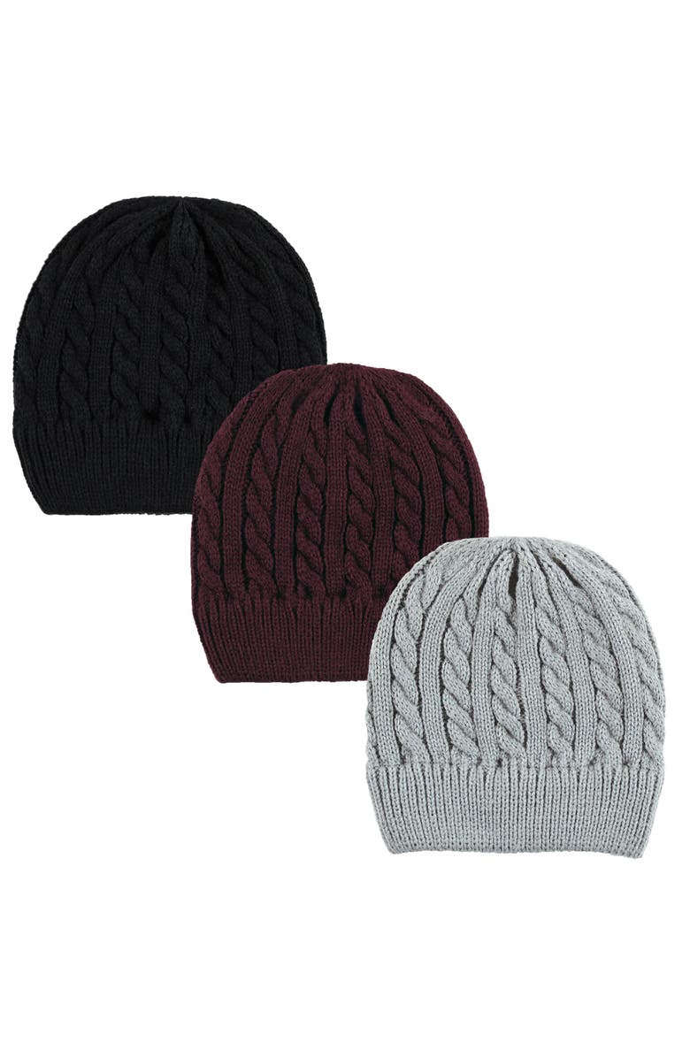 Hudson Baby Triple Knit Hat Set, Main, color, Black Burgundy