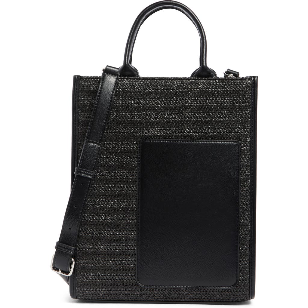 Bcbg Mini Whipstitched Straw Tote Bag In Black