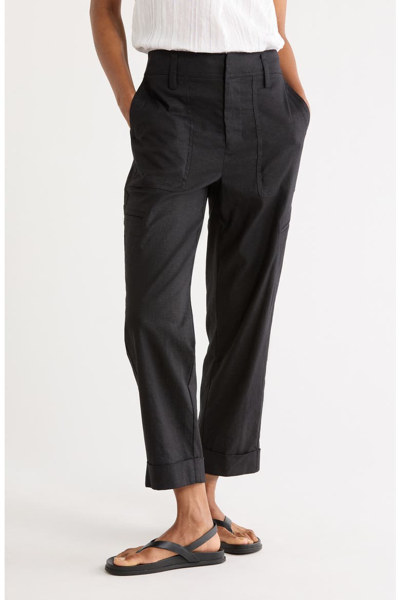 Linen Blend Utility Pants, Main, color, SOFT BLACK
