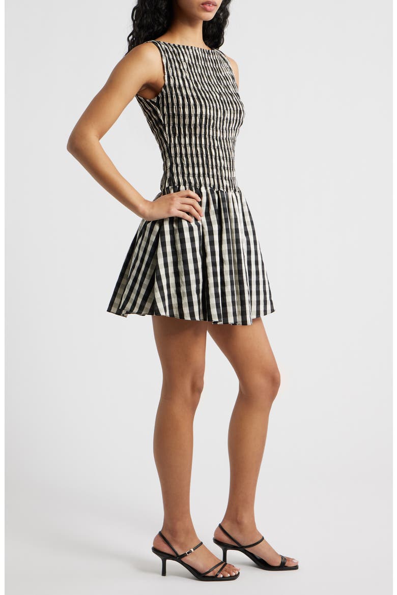 Ellen Gingham Minidress, Alternate, color, BLACK