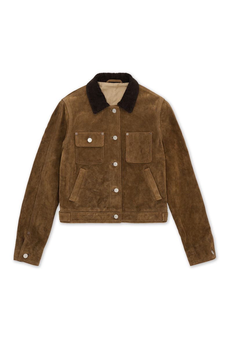 Fedra Suede Leather Jacket, Main, color, BROWN