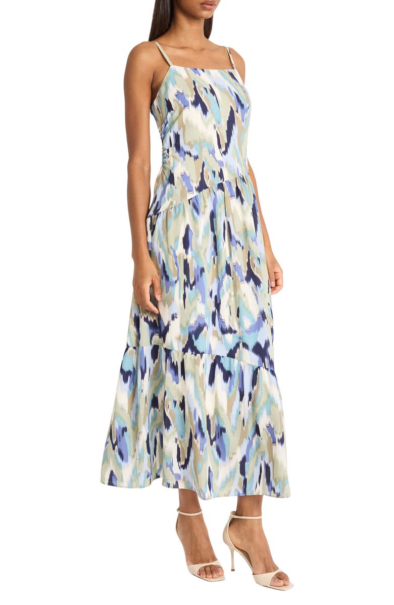 DONNA MORGAN FOR MAGGY Square Neck Tiered Maxi Dress, Alternate, color, Dusty Aqua/ Sage