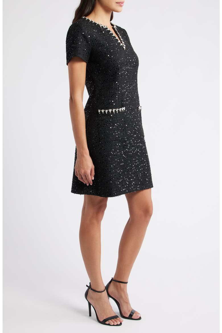 Crystal Trim Sequin Cocktail Dress, Alternate, color, BLACK