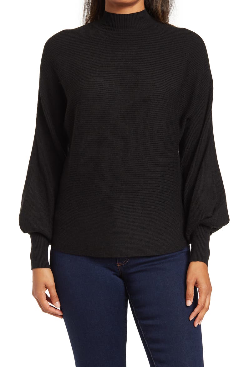 Mock Neck Dolman Sleeve Sweater, Main, color, BLACK