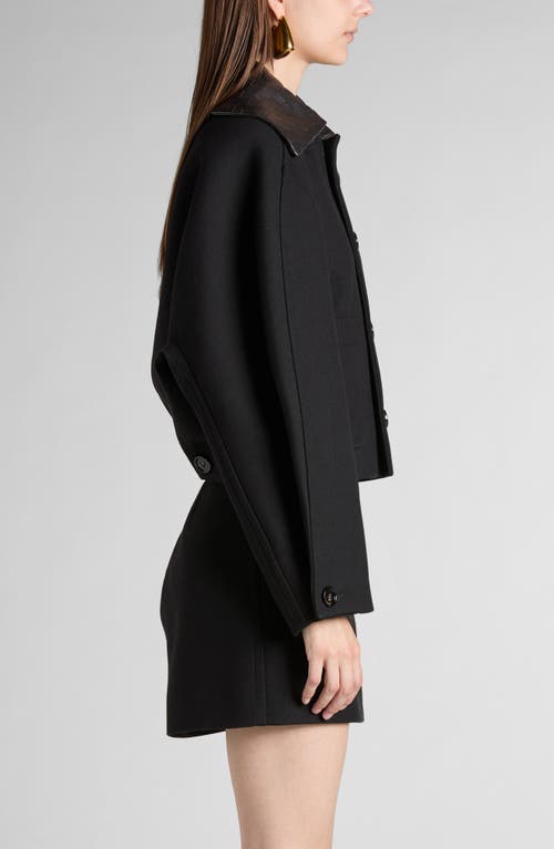 BOTTEGA VENETA BOTTEGA VENETA CURVED SLEEVE CROP JACKET WITH INTRECCIATO LEATHER COLLAR