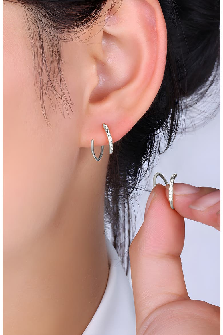 Double Loop Huggie Hoop Earrings, Alternate, color, Silver