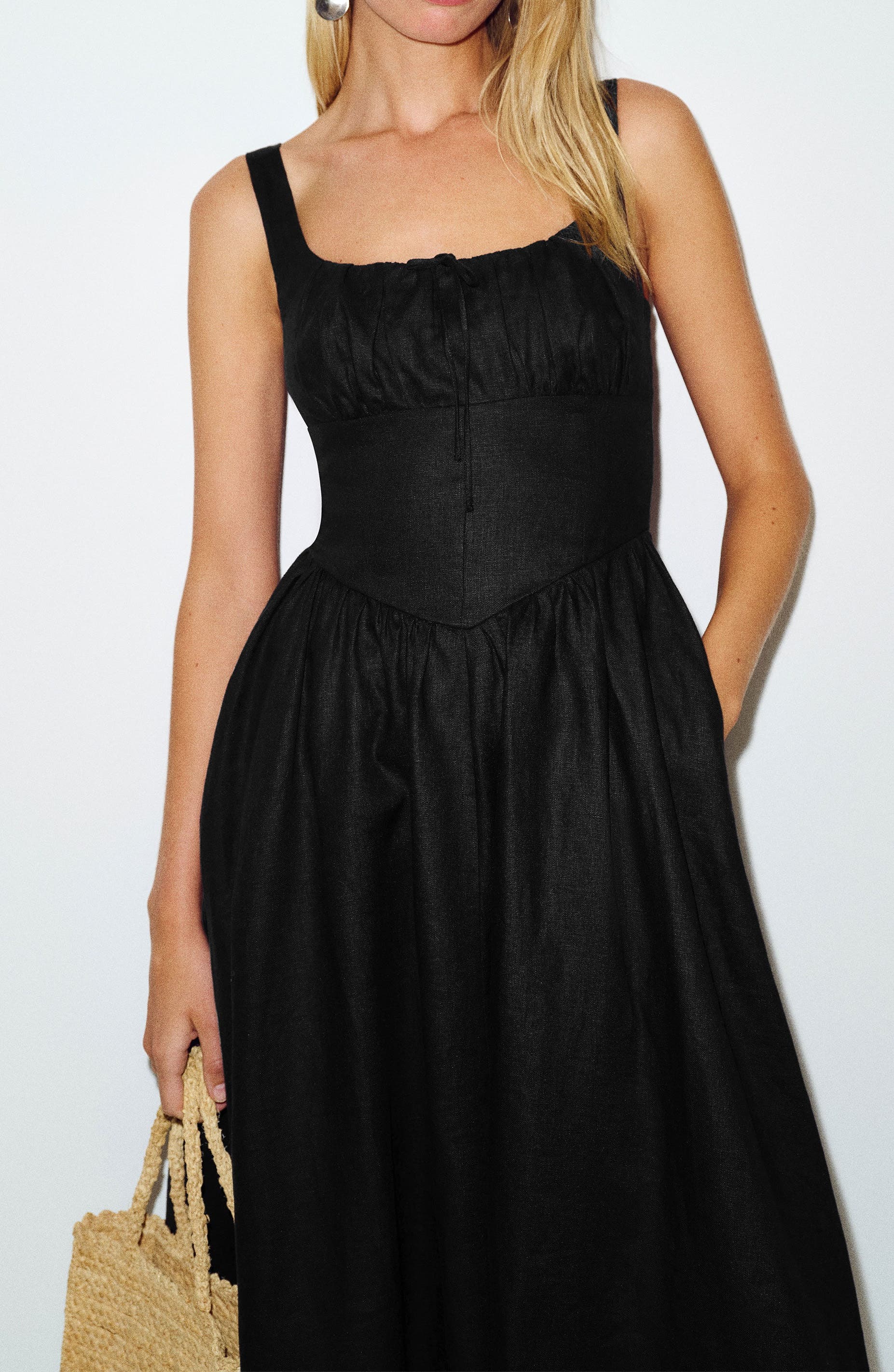 petites balia linen dress Reformation Balia Linen Dress in Black