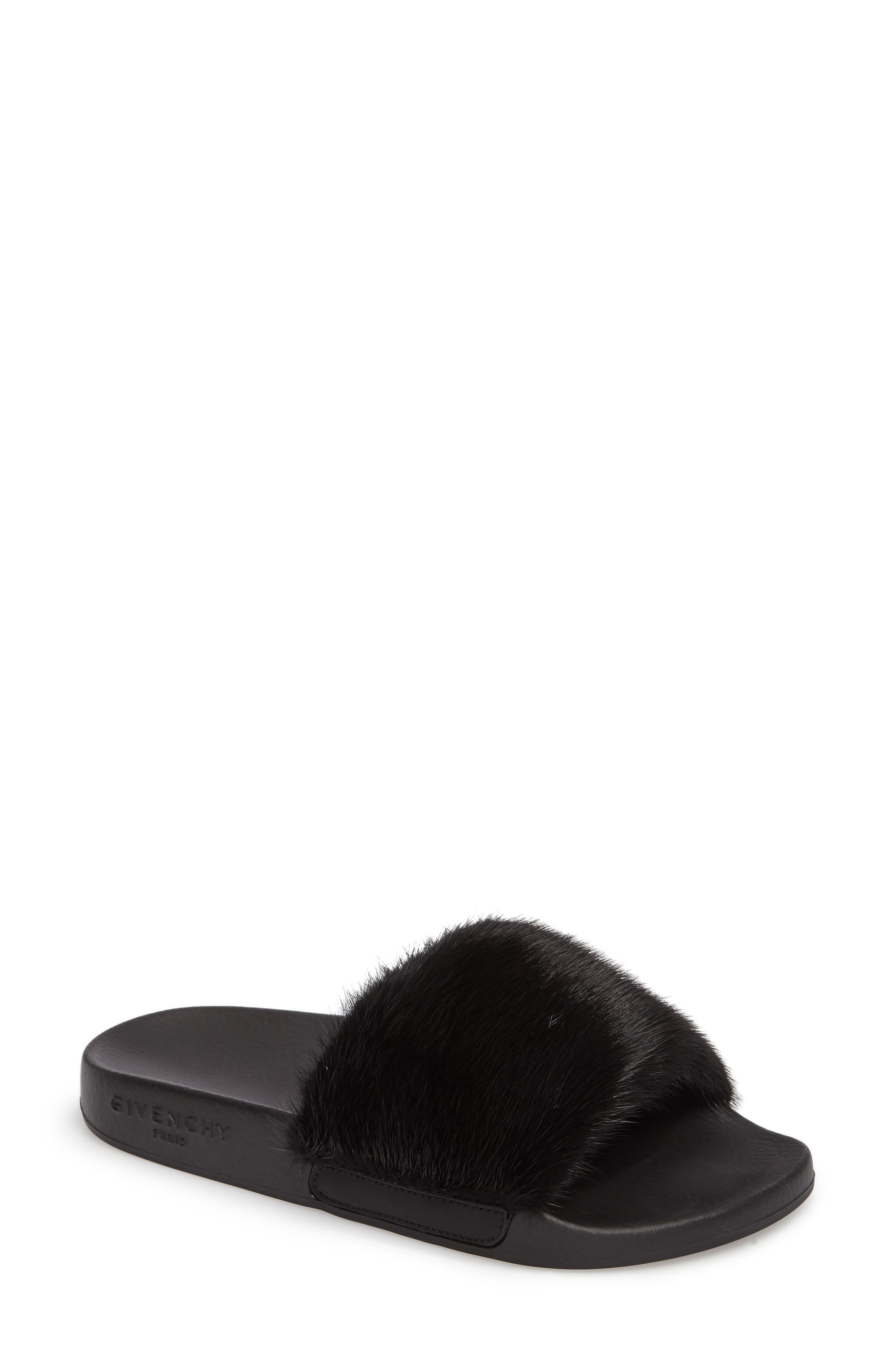 Genuine Mink Fur Slide Sandal, Main, color, BLACK MINK