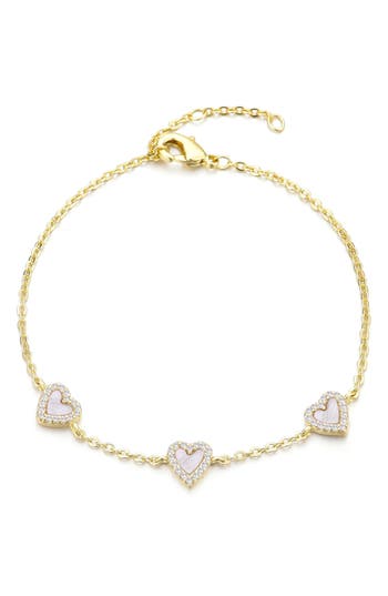 Adornia 14k Gold Plated Mother Of Pearl Mini Halo Cz Heart In Gold