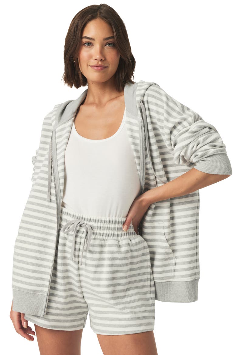 Stripe Drawstring Terry Shorts, Alternate, color, LIGHT HEATHER GREY STRIPE