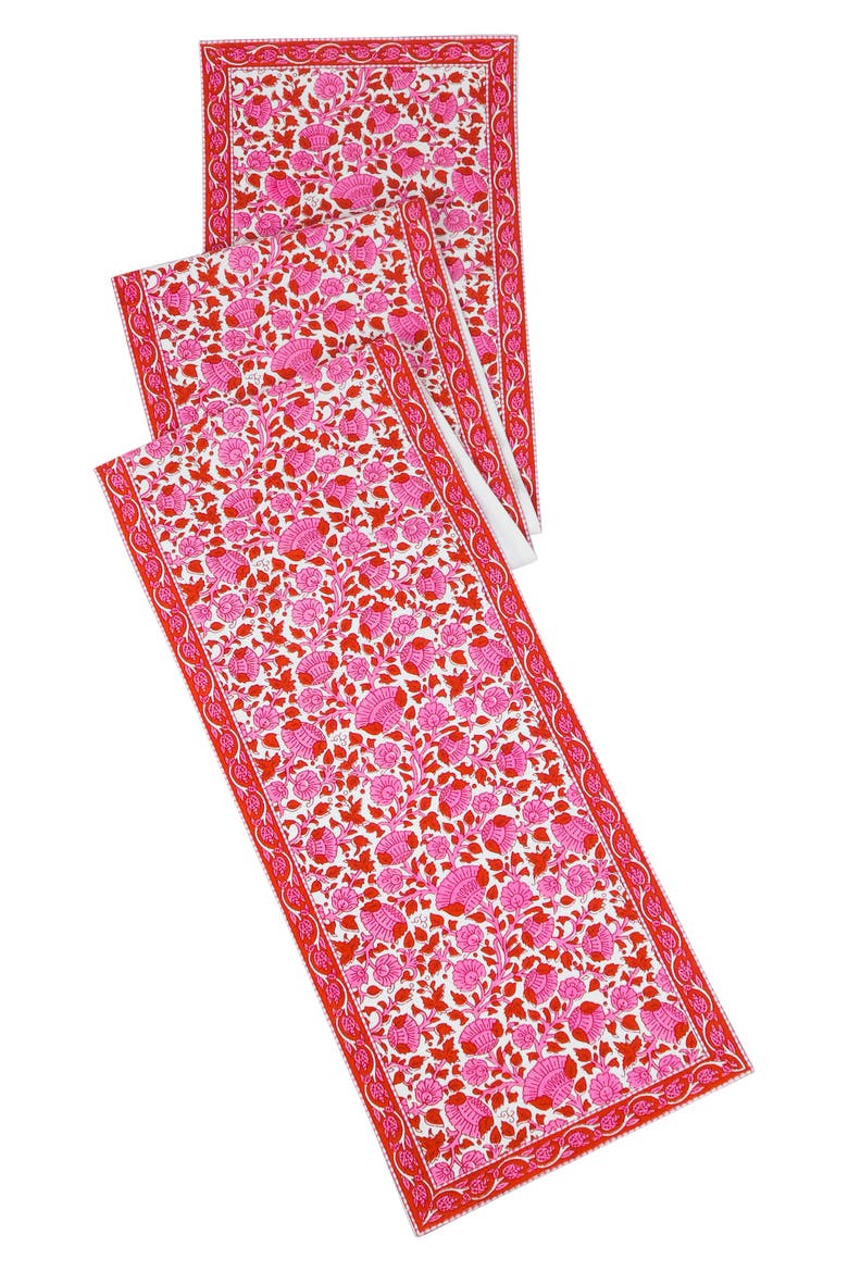 Print Cotton Table Runner, Main, color, RED/ PINK