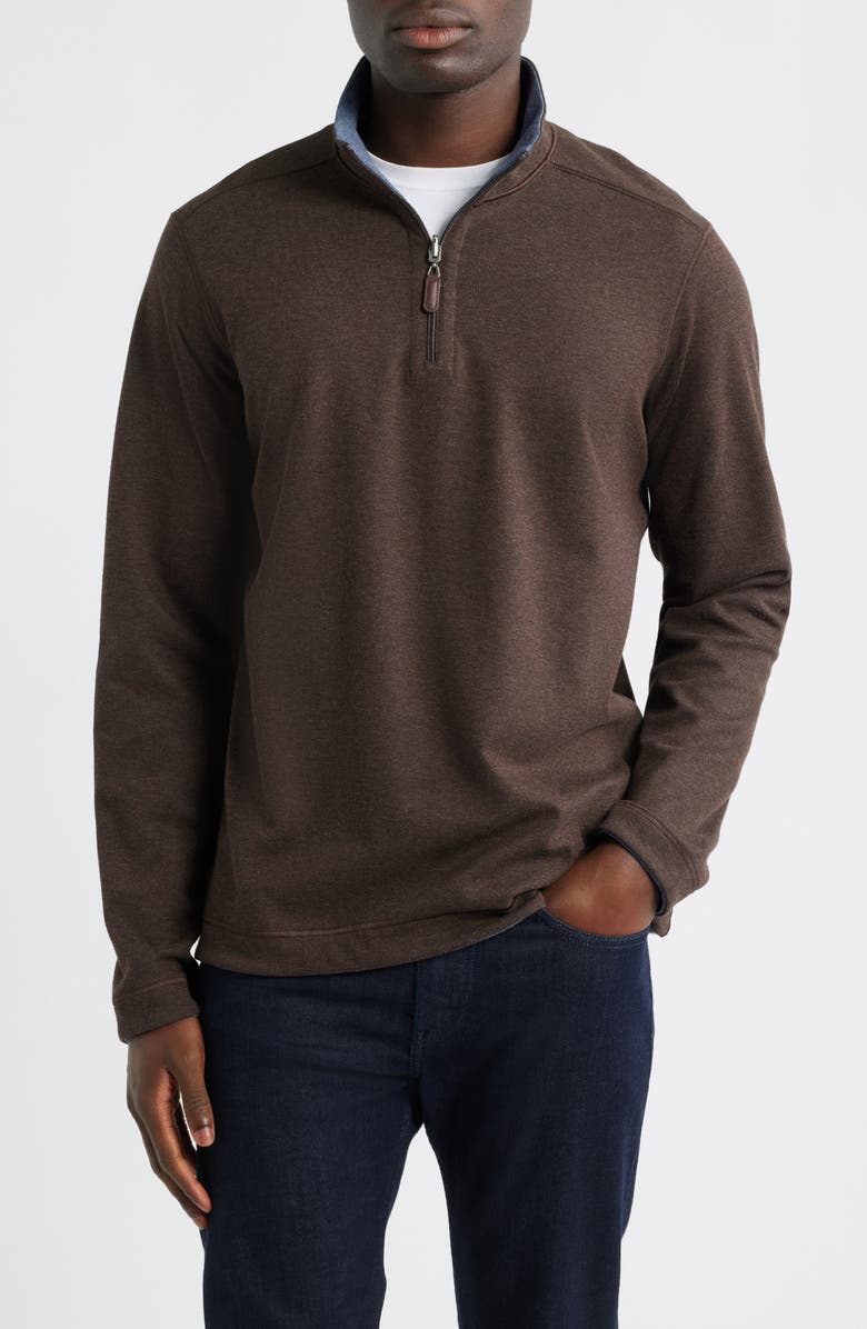 Johnston & Murphy Icon Reversible Quarter Zip, Main, color, Brown/ Blue