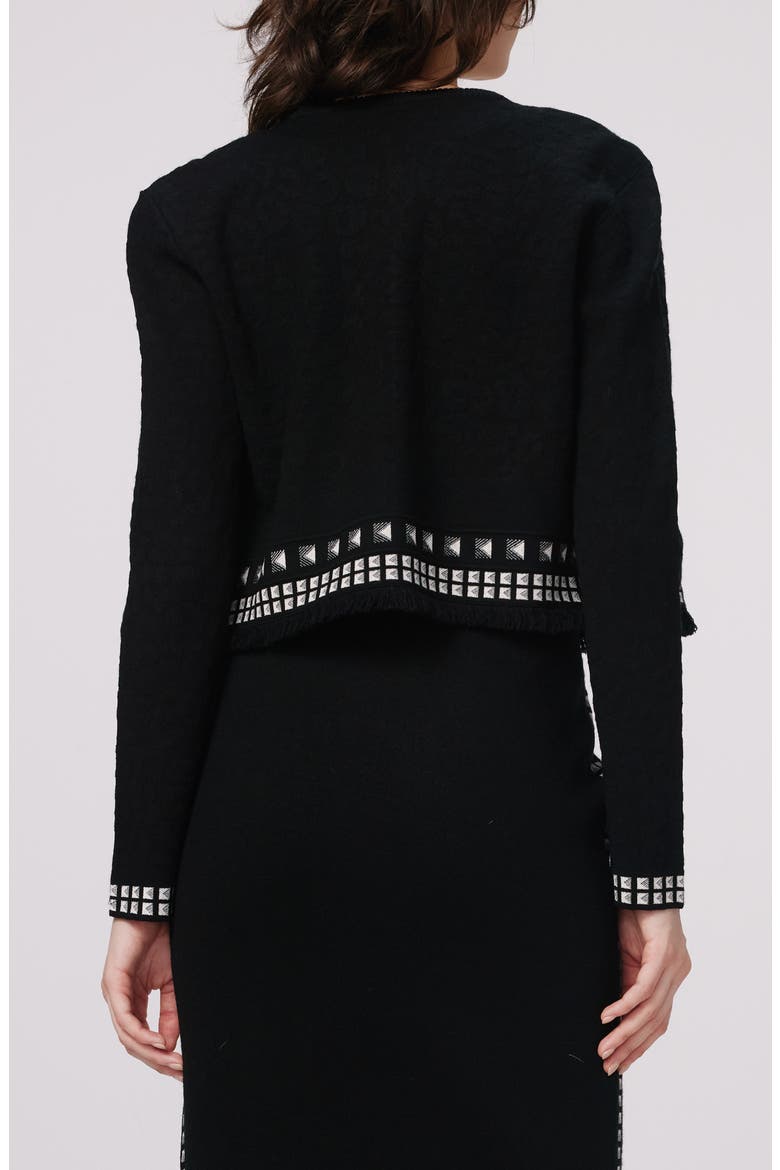 Brogram Crop Open Front Cardigan, Alternate, color, BLACK/STUD