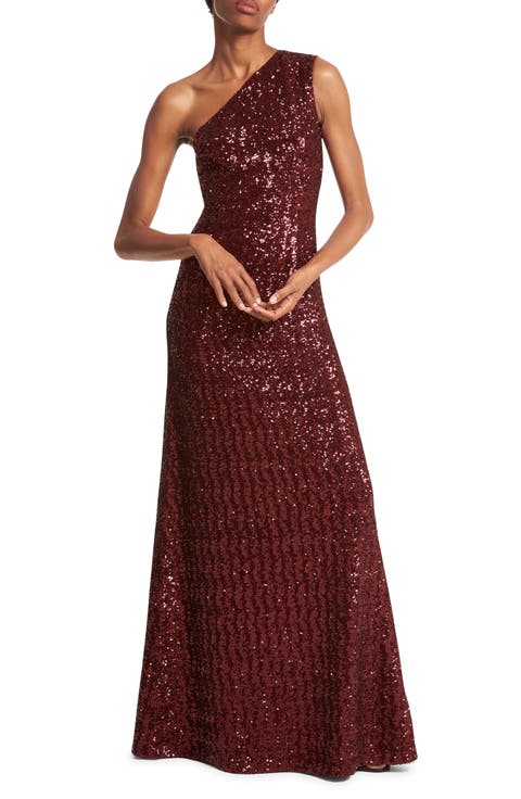 Sequin One Shoulder A-Line Gown