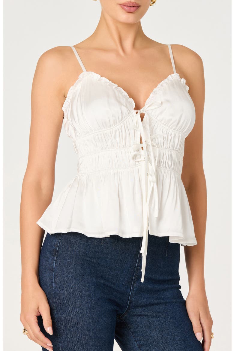 Fabiola Shirred Tie Front Button-Up Peplum Top, Main, color, WHITE