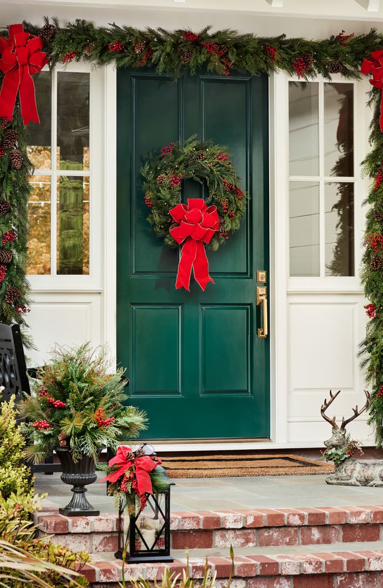 Balsam Hill Outdoor Red Berry Pine Potted Arrangement, Alternate, color, Red & Green