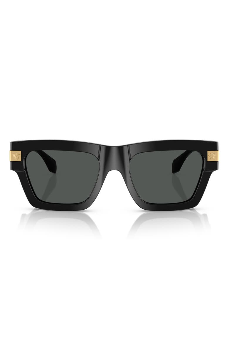 Versace 52mm Rectangular Sunglasses, Main, color, Black