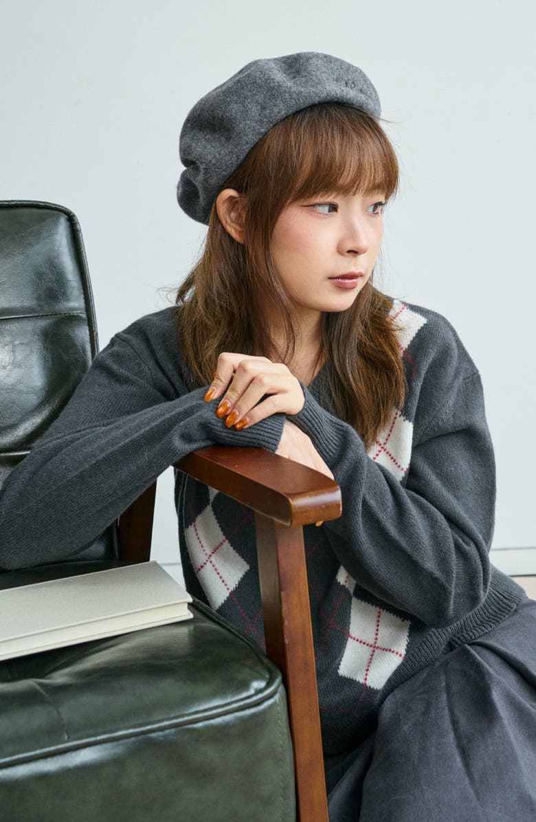 Lost Pattern Bon Chic Wool Blend Beret, Alternate, color, Grey