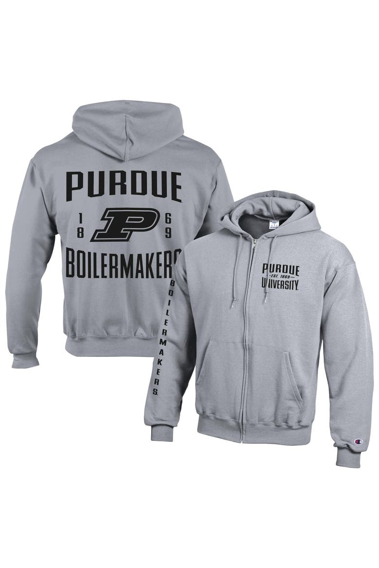 Men's Champion  Heather Gray Purdue Boilermakers Varsity Powerblend Full-Zip Fleece Hoodie, Main, color, Heather Gray