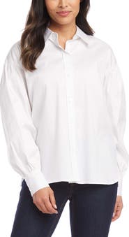 Karen Kane Balloon Sleeve Cotton Blend Button-Up Shirt
