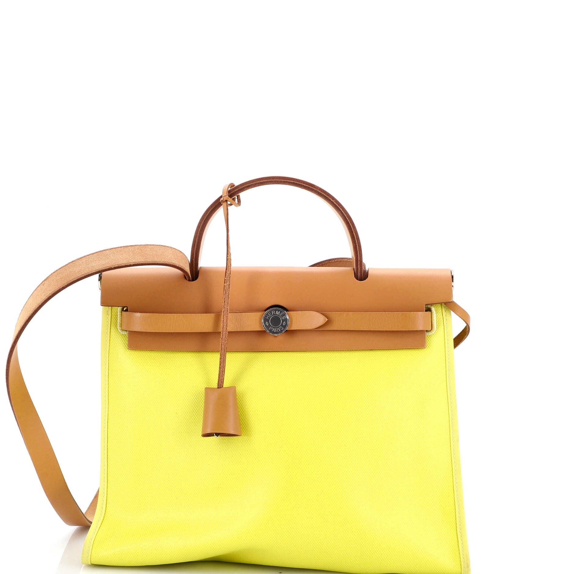 Pre-Owned Hermes Herbag Zip Berline Vache Canvas and Leather 31, Main, color, Lime