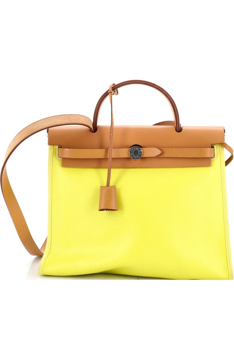 Pre-Owned Hermes Herbag Zip Berline Vache Canvas and Leather 31, Main, color, Lime