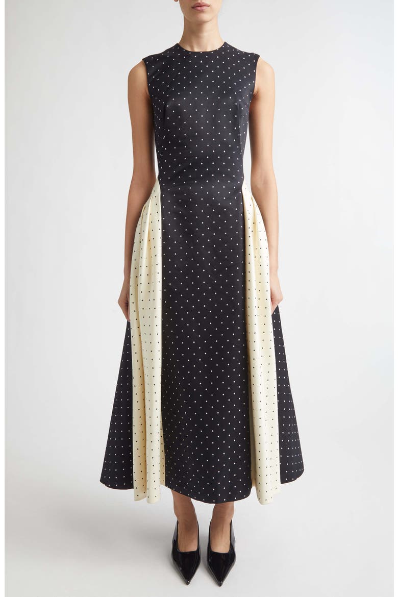 Alexis Polka Dot Jacquard Midi Dress, Main, color, BLACK
