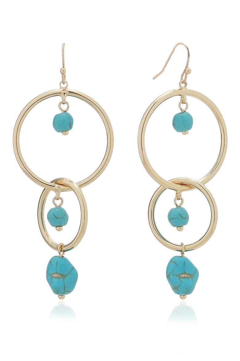 Beaded Double Ring Drop Earrings, Main, color, TURQUOISE