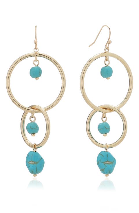 Beaded Double Ring Drop Earrings