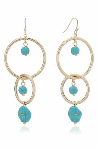 Beaded Double Ring Drop Earrings