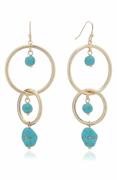Beaded Double Ring Drop Earrings