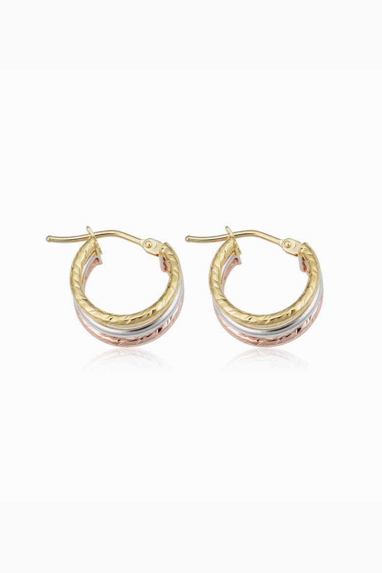 14K Tricolor Gold Unity Mini Hoops, Alternate, color, 14K Tricolor Gold