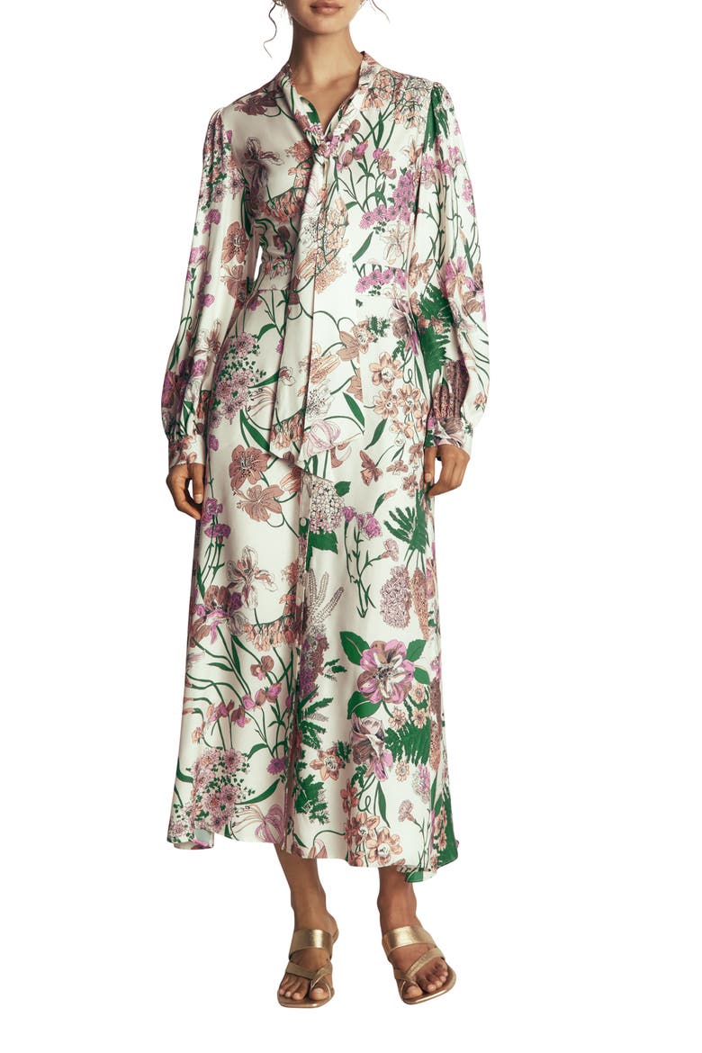 Whimsical Flora Bow Detail Shirtdress, Main, color, WHIMSICAL IVORY FLORAL