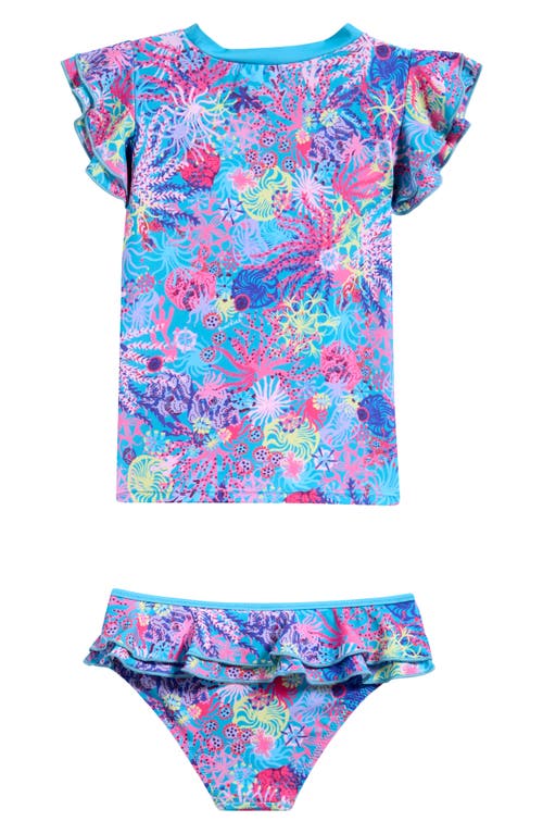 Shop Boardies Kids' Coral Ruffle Two-piece Swimsuit In Blue Multi