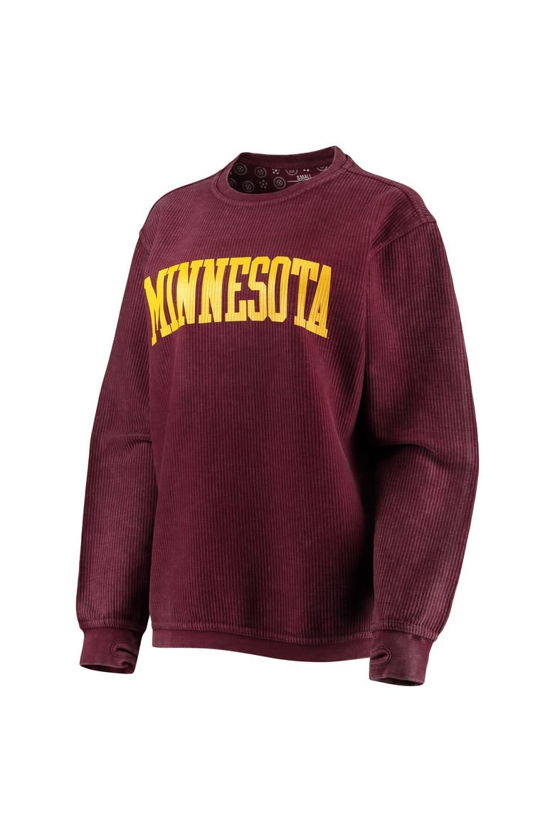Women's Pressbox Maroon Minnesota Golden Gophers Comfy Cord Vintage Wash Basic Arch Pullover Sweatshirt, Alternate, color, Maroon