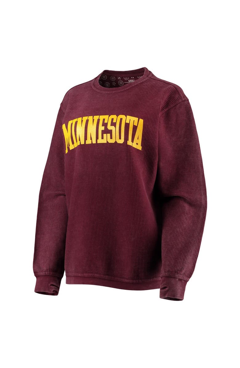 PRESSBOX Women's Pressbox Maroon Minnesota Golden Gophers Comfy Cord Vintage Wash Basic Arch Pullover Sweatshirt, Alternate, color, Maroon